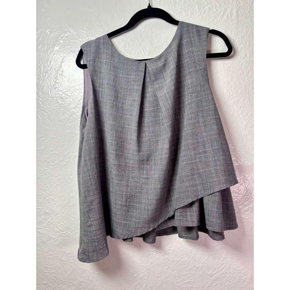 Listicle Women's M Gray Plaid Asymmetrical Layered Sleeveless Top Career Office